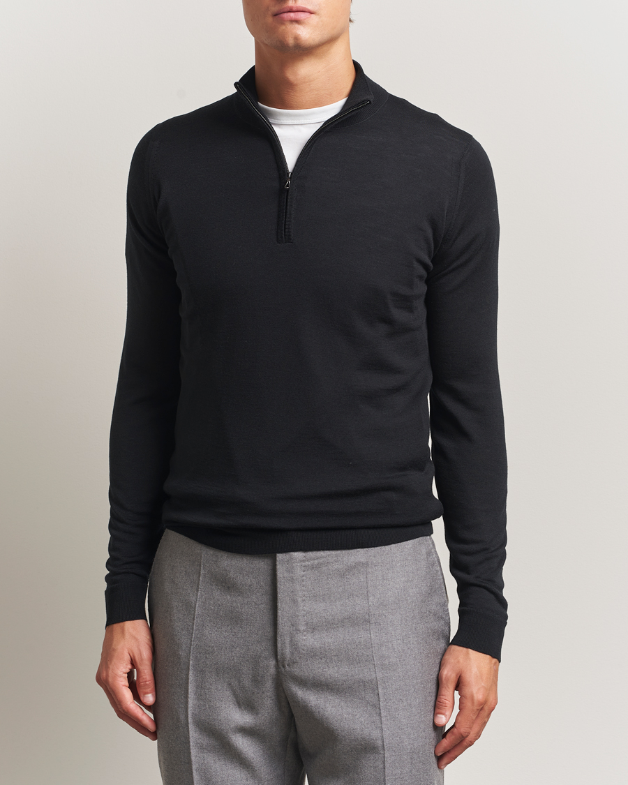 Herren | Pullover | John Smedley | Barrow Extra Fine Merino Half Zip Black