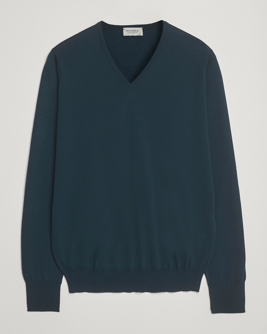 Herren | Pullover | John Smedley | Bobby Extra Fine Merino V-Neck Pullover Richardson Green