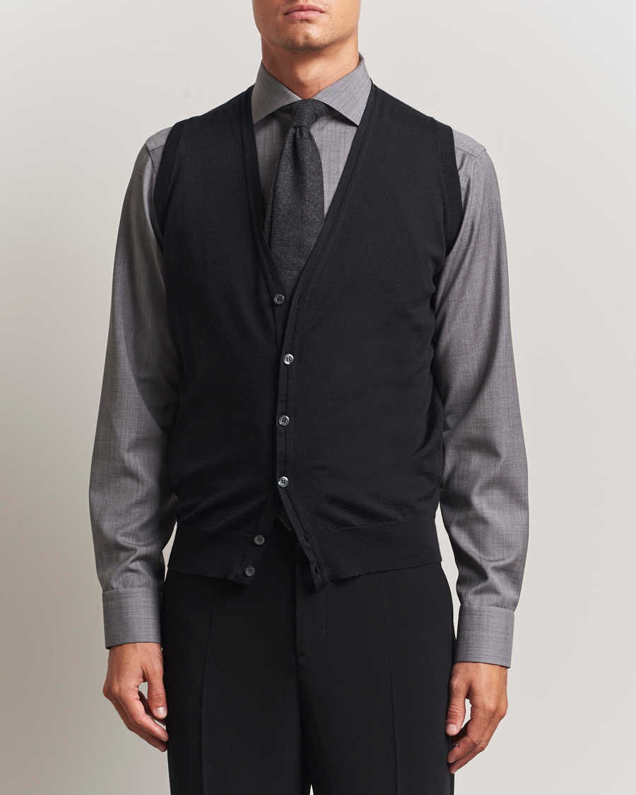 Herren | Pullover | John Smedley | Huntswood Slim Fit Waistcoat Black