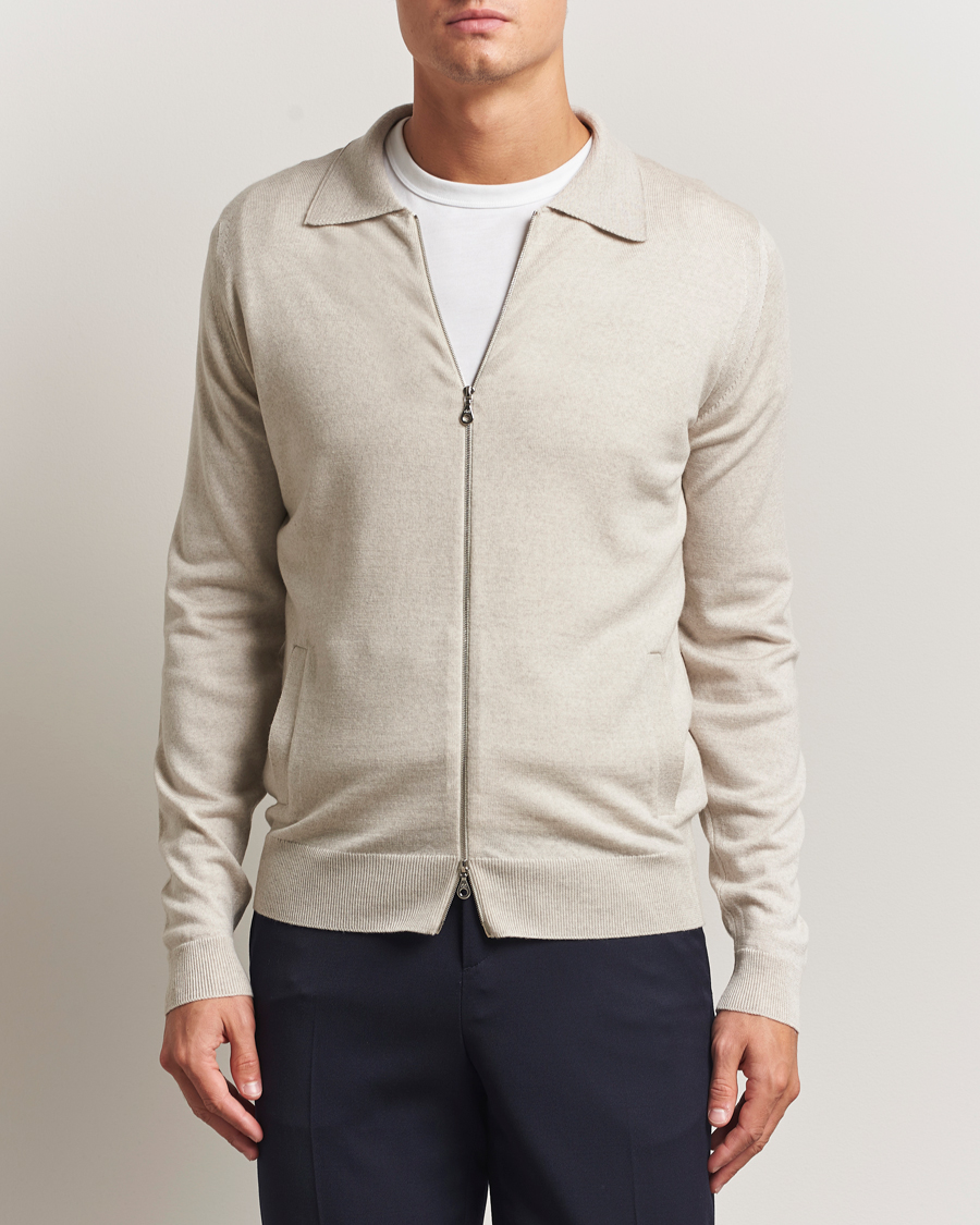 Herren | Pullover | John Smedley | Alston Extra Fine Merino Full Zip Grey Fleece