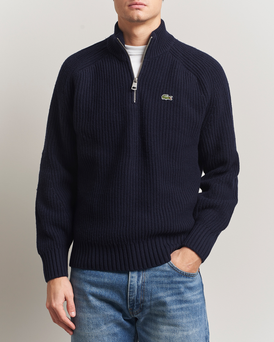 Herren | Pullover | Lacoste | Heavy Knitted Wool Half Zip Navy