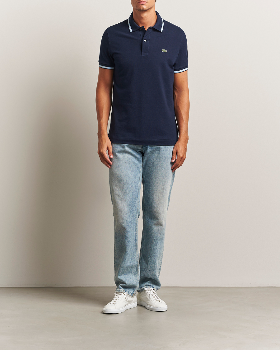 Herren | Poloshirts | Lacoste | Original Stripe Collar Polo Piké Navy Blue