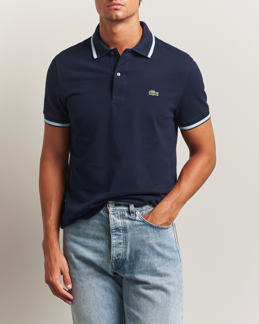 Herren | Poloshirts | Lacoste | Original Stripe Collar Polo Piké Navy Blue