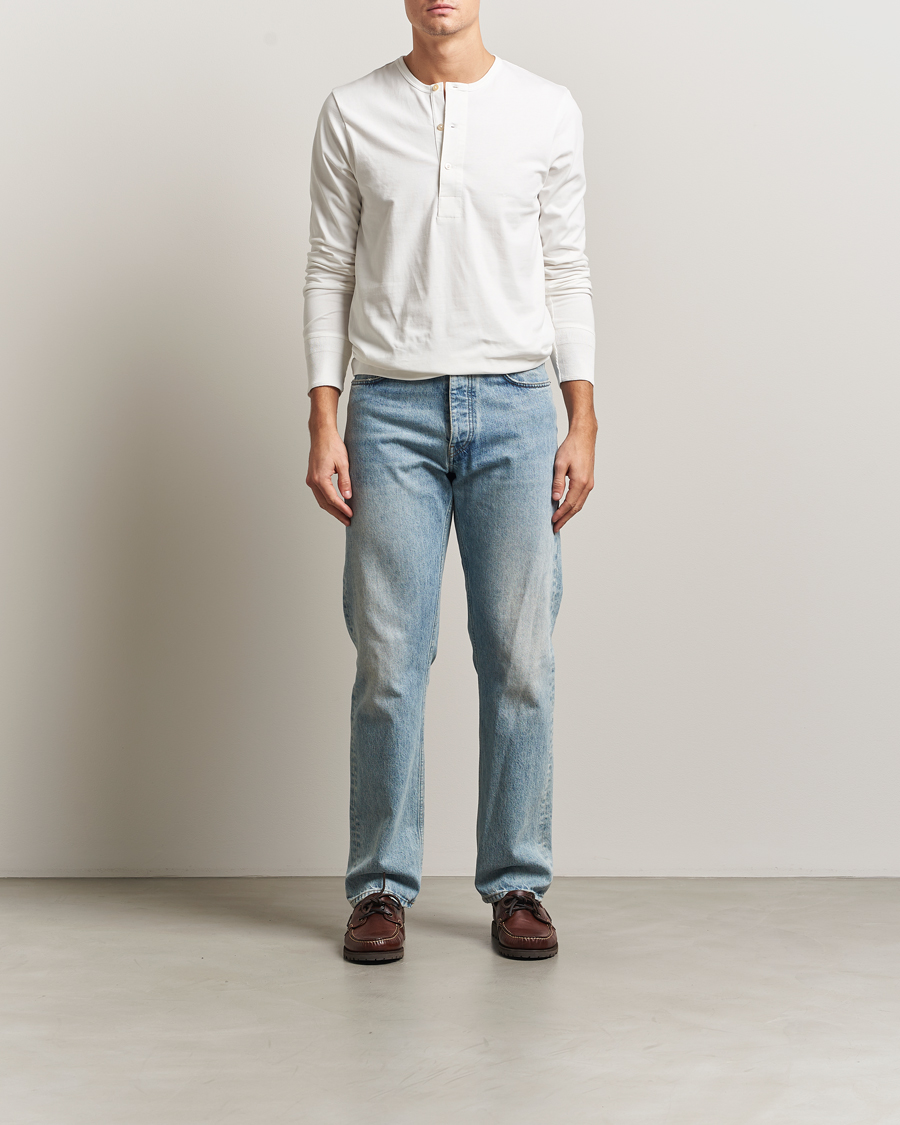 Herren | T-Shirts | Merz b. Schwanen | Classic Fit Sturdy Organic Cotton Henley White