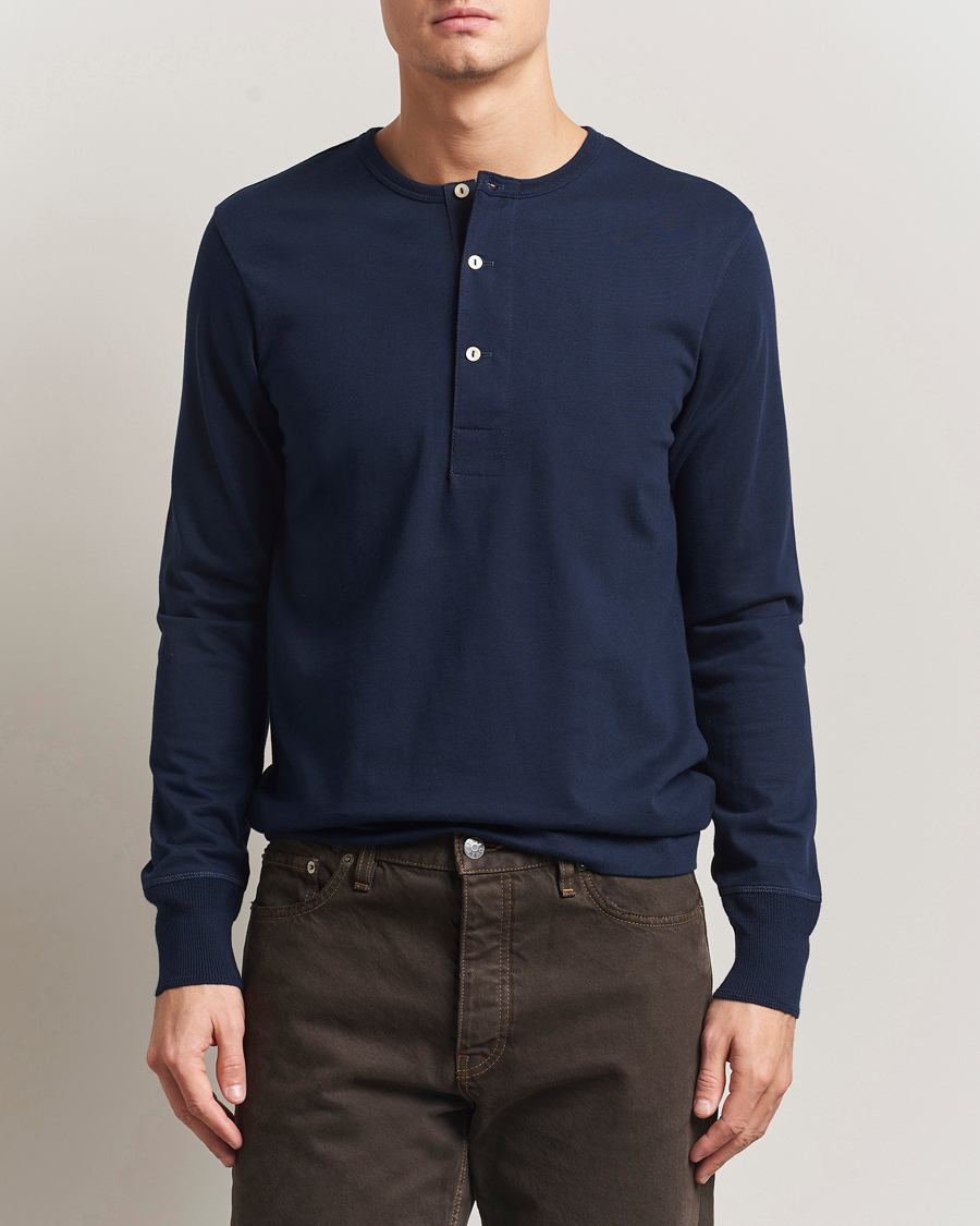 Herren | Pullover | Merz b. Schwanen | Classic Fit Sturdy Organic Cotton Henley Ink Blue