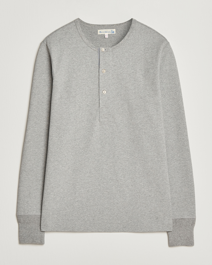 Herren | Pullover | Merz b. Schwanen | Classic Fit Sturdy Organic Cotton Henley Grey Melange