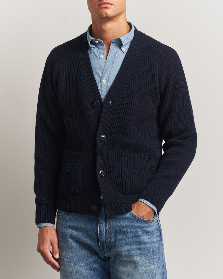 Herren | Pullover | Merz b. Schwanen | Merino/Cashmere Knitted Cardigan Dark Navy