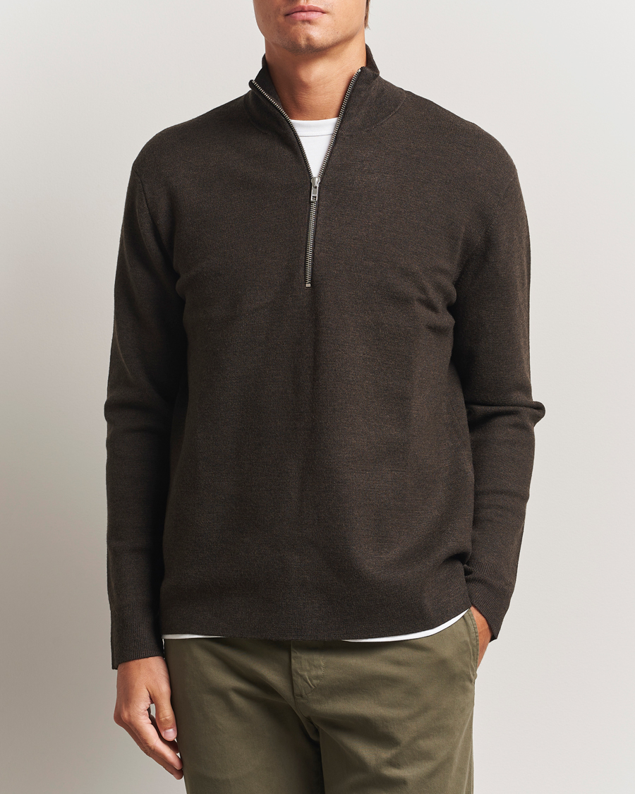 Herren | Pullover | NN07 | Harald Cotton/Modal Half Zip Demitasse Brown