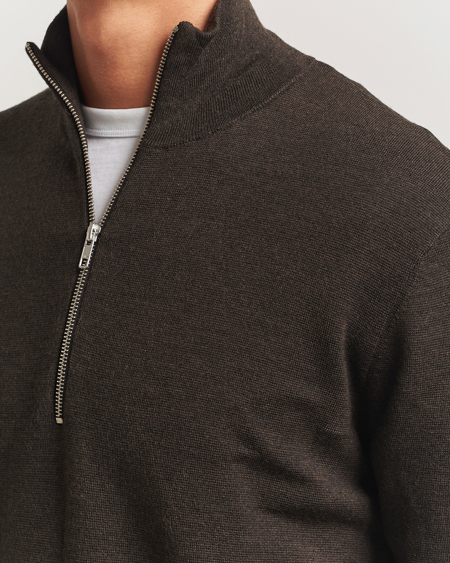 Herren | Pullover | NN07 | Harald Cotton/Modal Half Zip Demitasse Brown