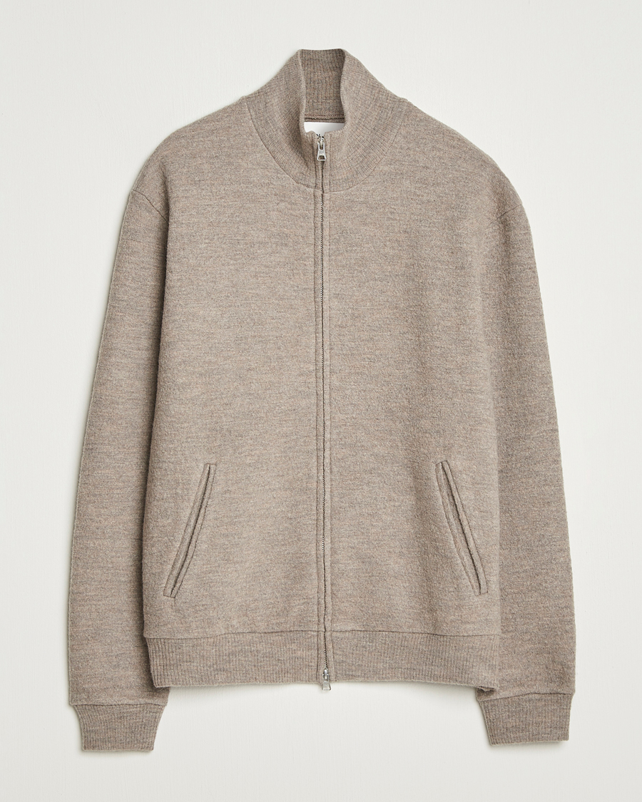 Herren | Pullover | NN07 | Boiled Wool Full Zip Khaki Beige