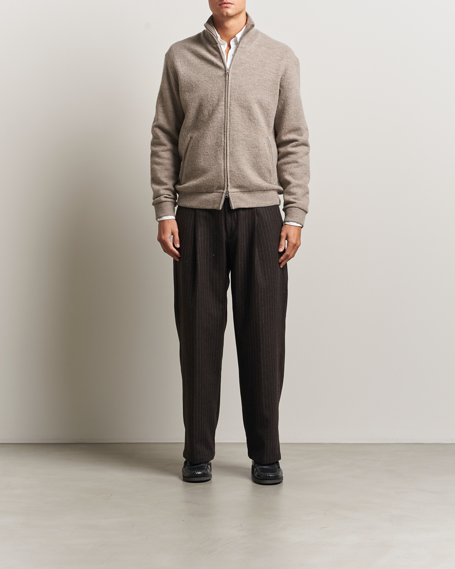 Herren | Pullover | NN07 | Boiled Wool Full Zip Khaki Beige