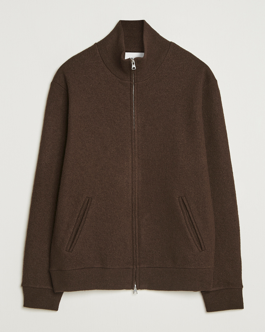 Herren | Pullover | NN07 | Boiled Wool Full Zip Demitasse Brown