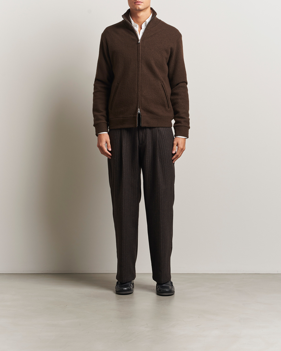 Herren | Pullover | NN07 | Boiled Wool Full Zip Demitasse Brown