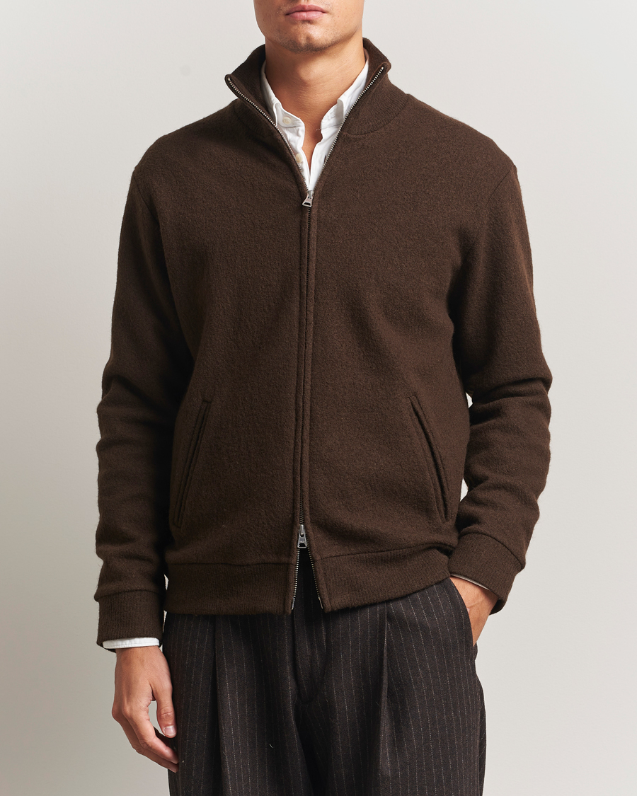 Herren | Pullover | NN07 | Boiled Wool Full Zip Demitasse Brown