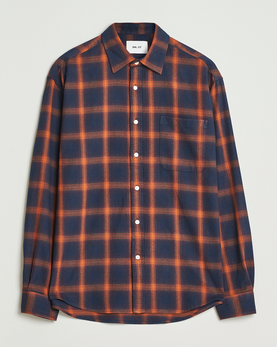 Herren | Hemden | NN07 | Deon Flannel Checked Shirt Navy/Orange