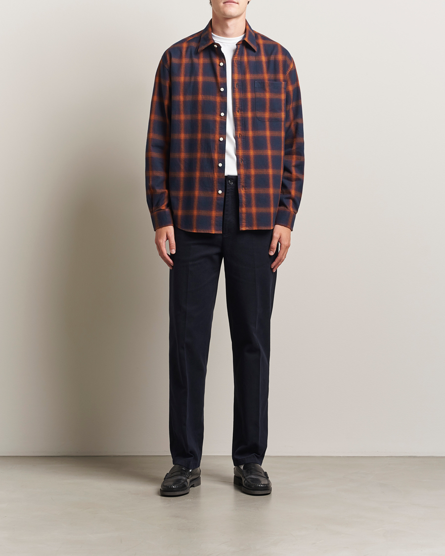 Herren | Hemden | NN07 | Deon Flannel Checked Shirt Navy/Orange