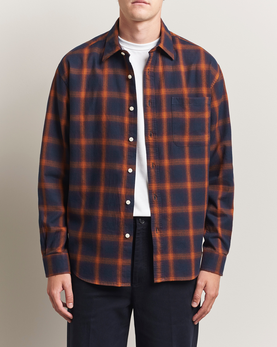 Herren | Hemden | NN07 | Deon Flannel Checked Shirt Navy/Orange