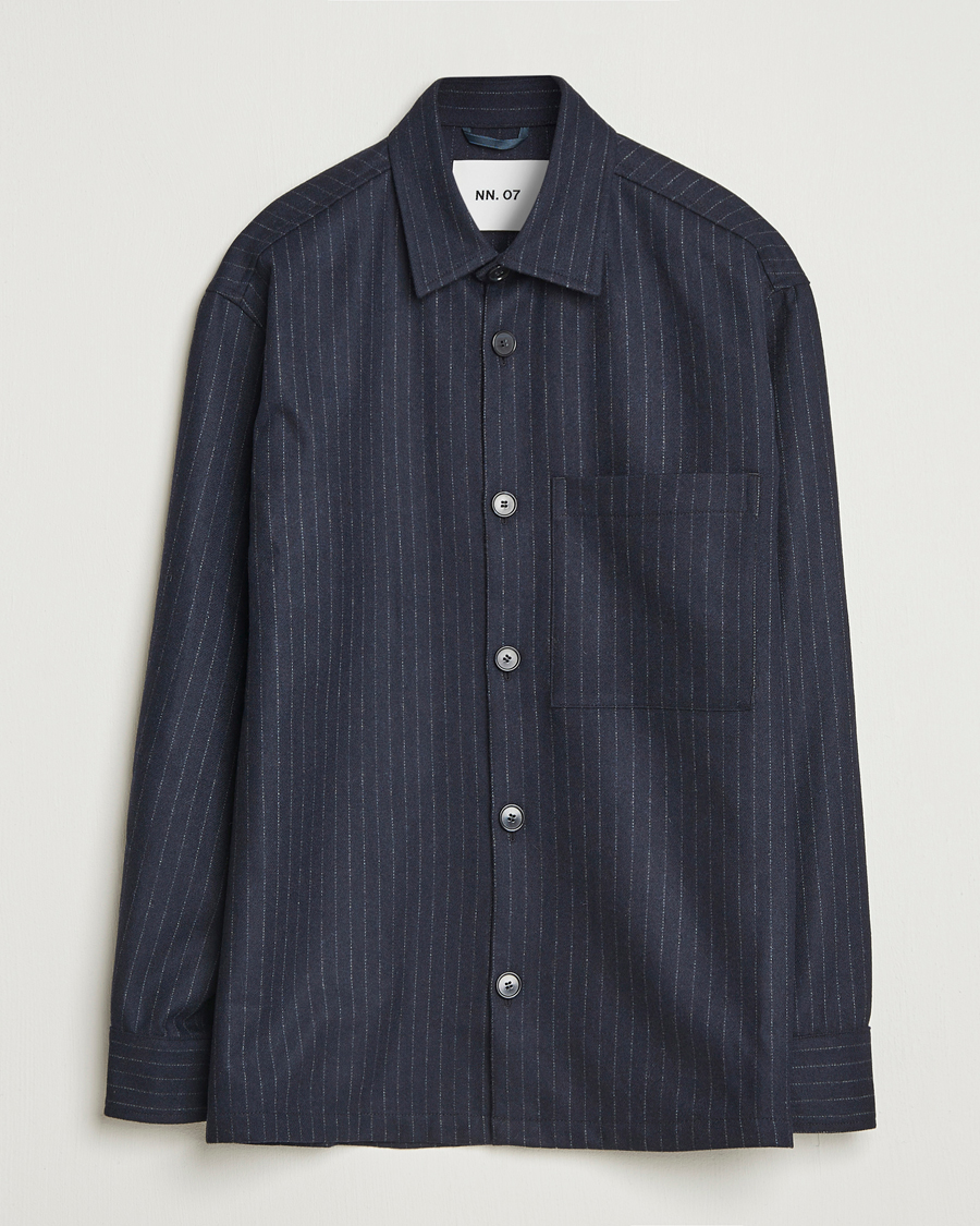 Herren | Hemden | NN07 | Freddy Wool Pinstriped Overshirt Navy Blue