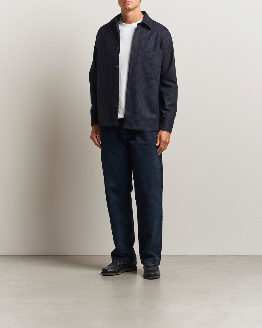 Herren | Hemden | NN07 | Freddy Wool Pinstriped Overshirt Navy Blue