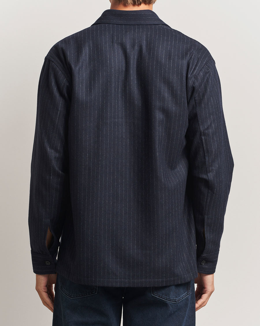 Herren | Hemden | NN07 | Freddy Wool Pinstriped Overshirt Navy Blue
