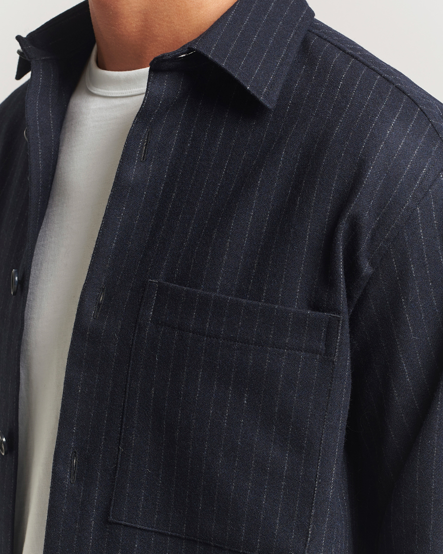 Herren | Hemden | NN07 | Freddy Wool Pinstriped Overshirt Navy Blue