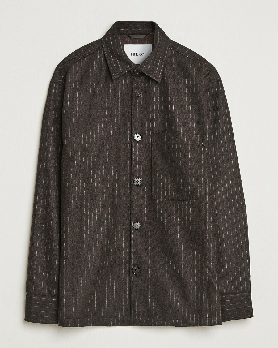 Herren | Hemden | NN07 | Freddy Wool Pinstriped Overshirt Dark Brown