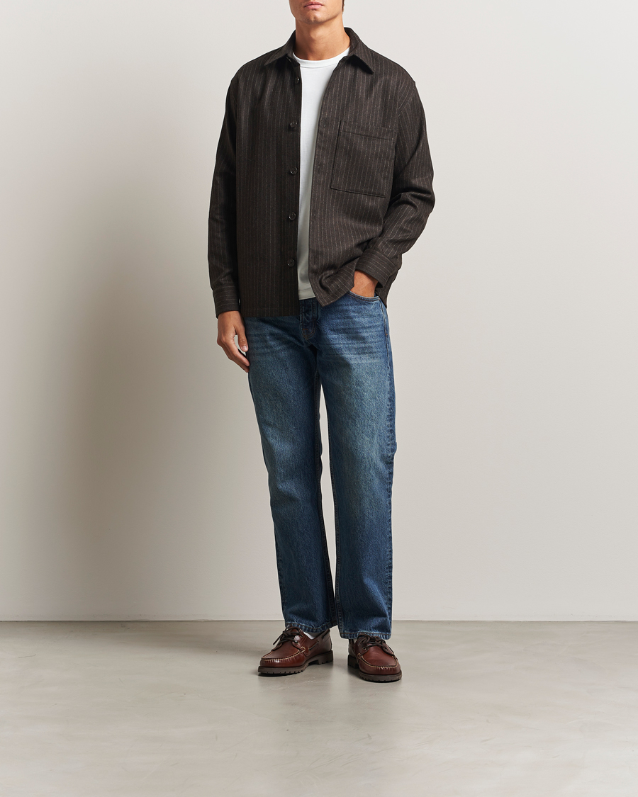 Herren | Hemden | NN07 | Freddy Wool Pinstriped Overshirt Dark Brown