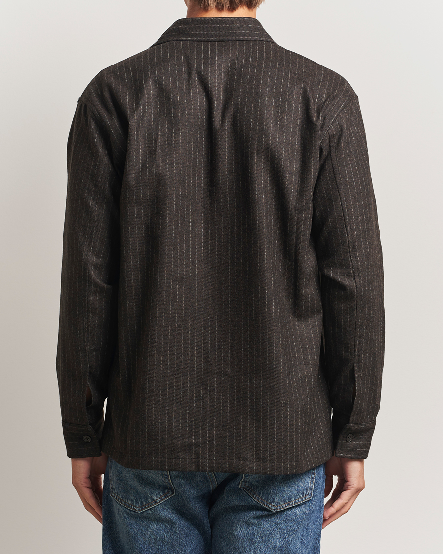 Herren | Hemden | NN07 | Freddy Wool Pinstriped Overshirt Dark Brown