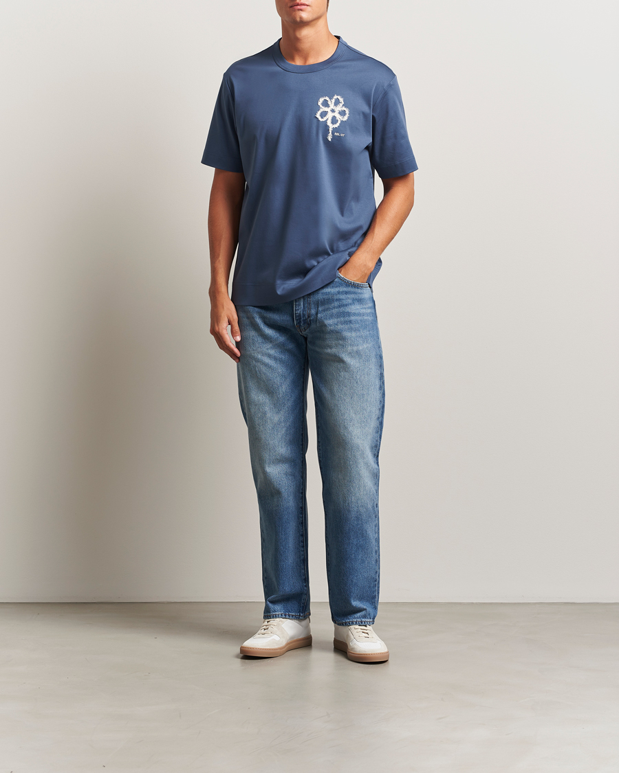 Herren | T-Shirts | NN07 | Pedro Mercerized Embroidered T-Shirt Denim Blue