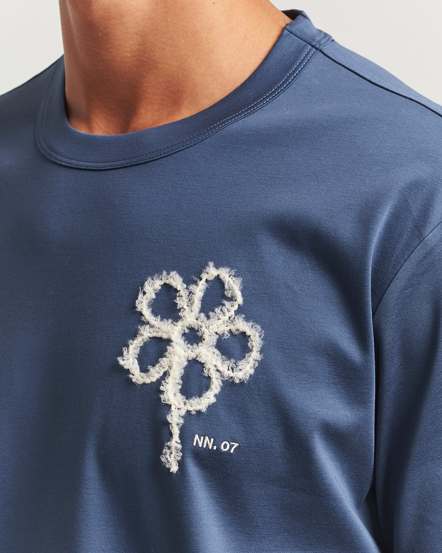 Herren | T-Shirts | NN07 | Pedro Mercerized Embroidered T-Shirt Denim Blue
