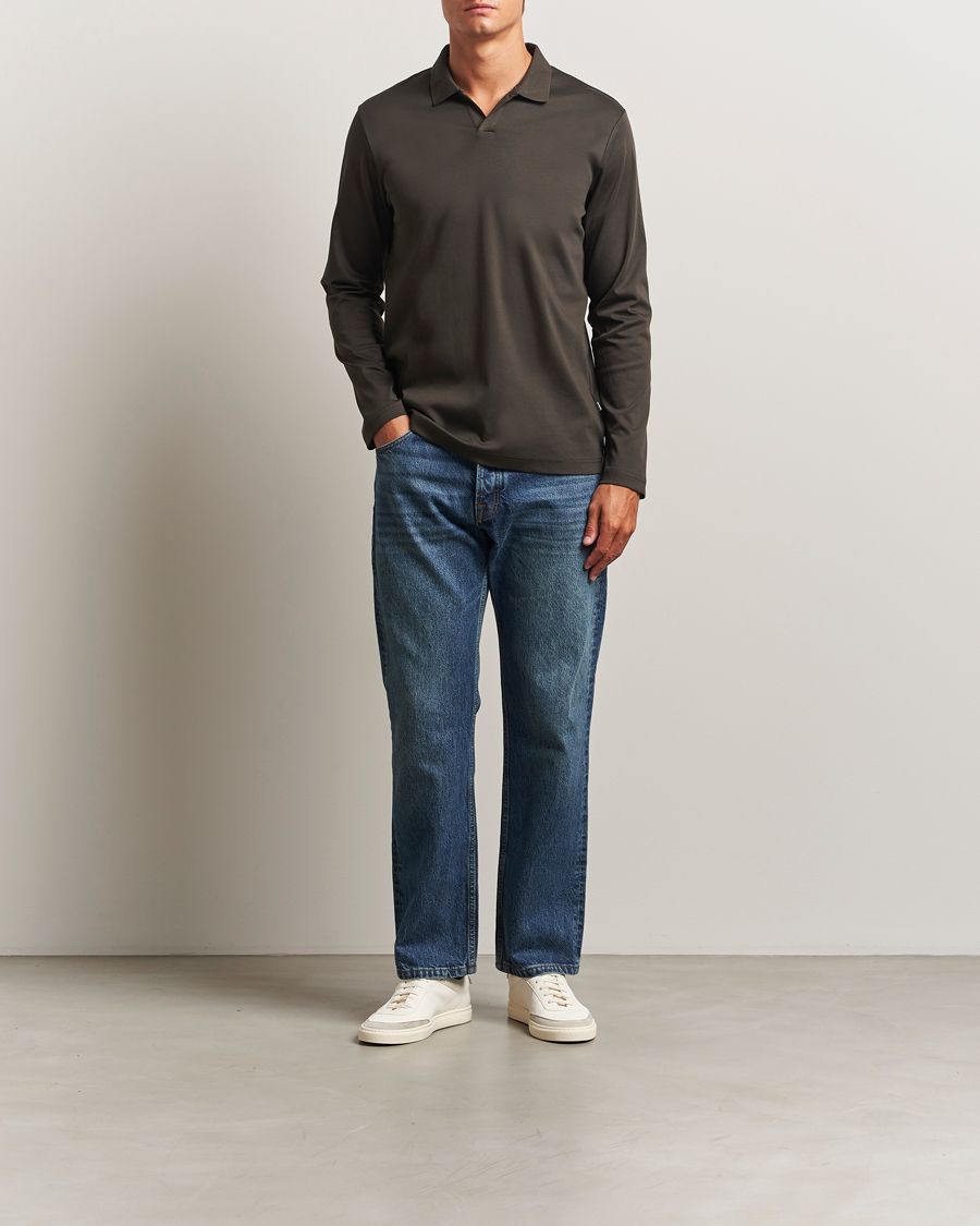 Herren | Poloshirts | NN07 | Paul Mercerized Long Sleeve Polo Dark Army