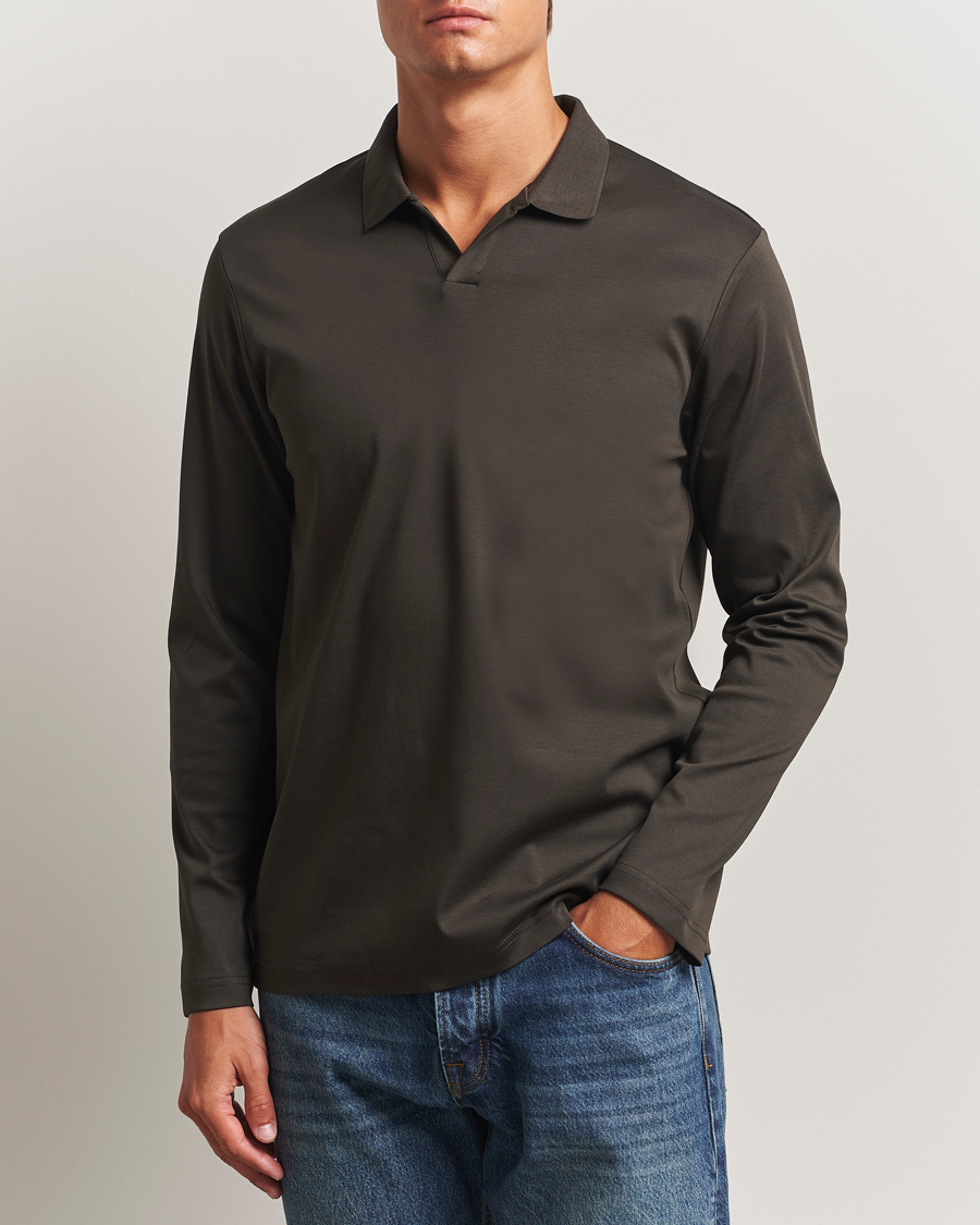 Herren | Poloshirts | NN07 | Paul Mercerized Long Sleeve Polo Dark Army