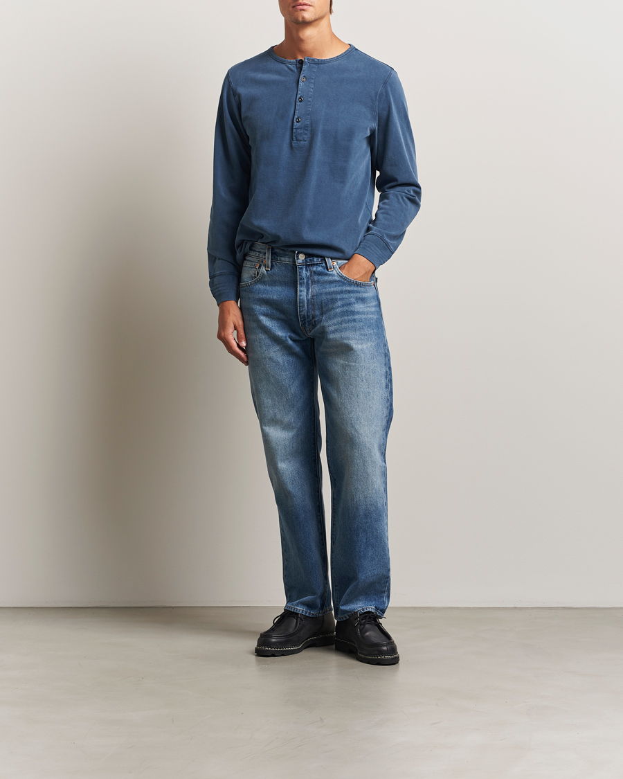 Herren | Pullover | Nudie Jeans | Long Sleeved Henley Washed Blue