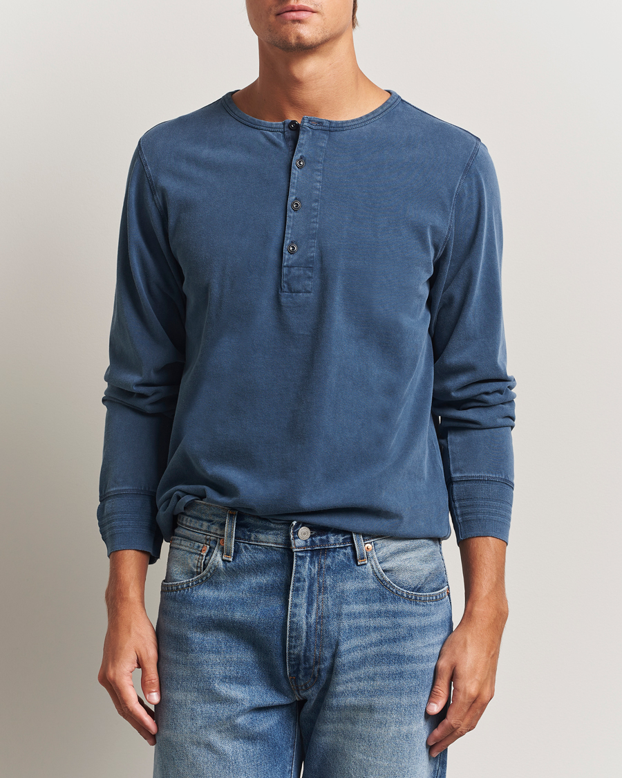 Herren | Pullover | Nudie Jeans | Long Sleeved Henley Washed Blue
