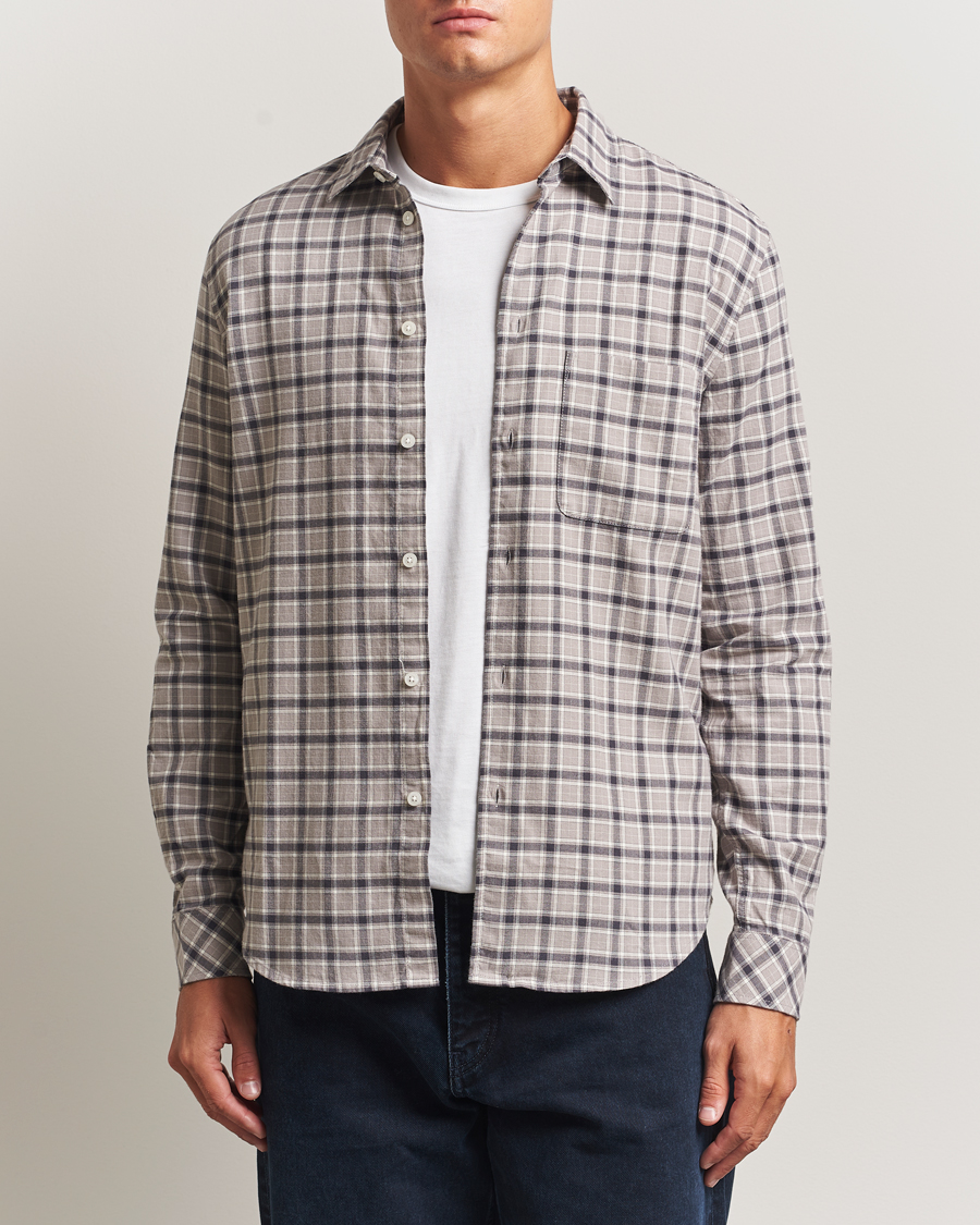 Herren | Hemden | Samsøe Samsøe | Liam Brushed Cotton Checked Shirt Elephant Skin