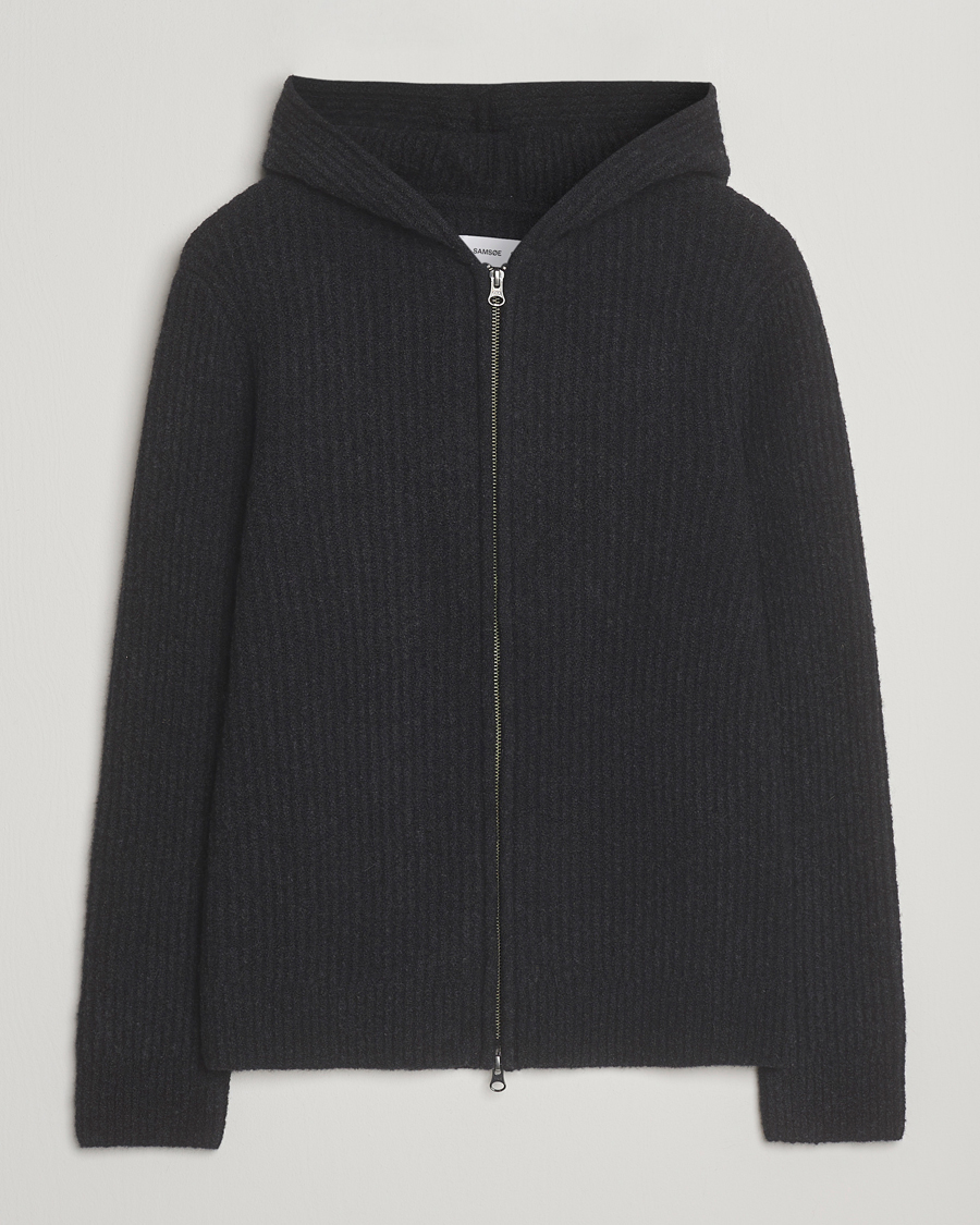 Herren | Pullover | Samsøe Samsøe | Koji Knitted Full Zip Hoodie Black Melange