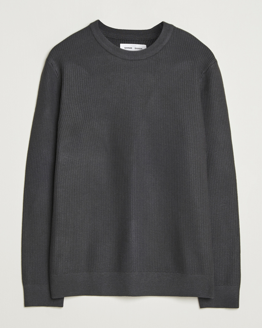 Herren | Pullover | Samsøe Samsøe | Dem Structured Knitted Crew Neck Black Oyster