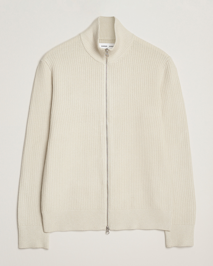 Herren | Pullover | Samsøe Samsøe | Dem Structured Knitted Full Zip Silver Birch