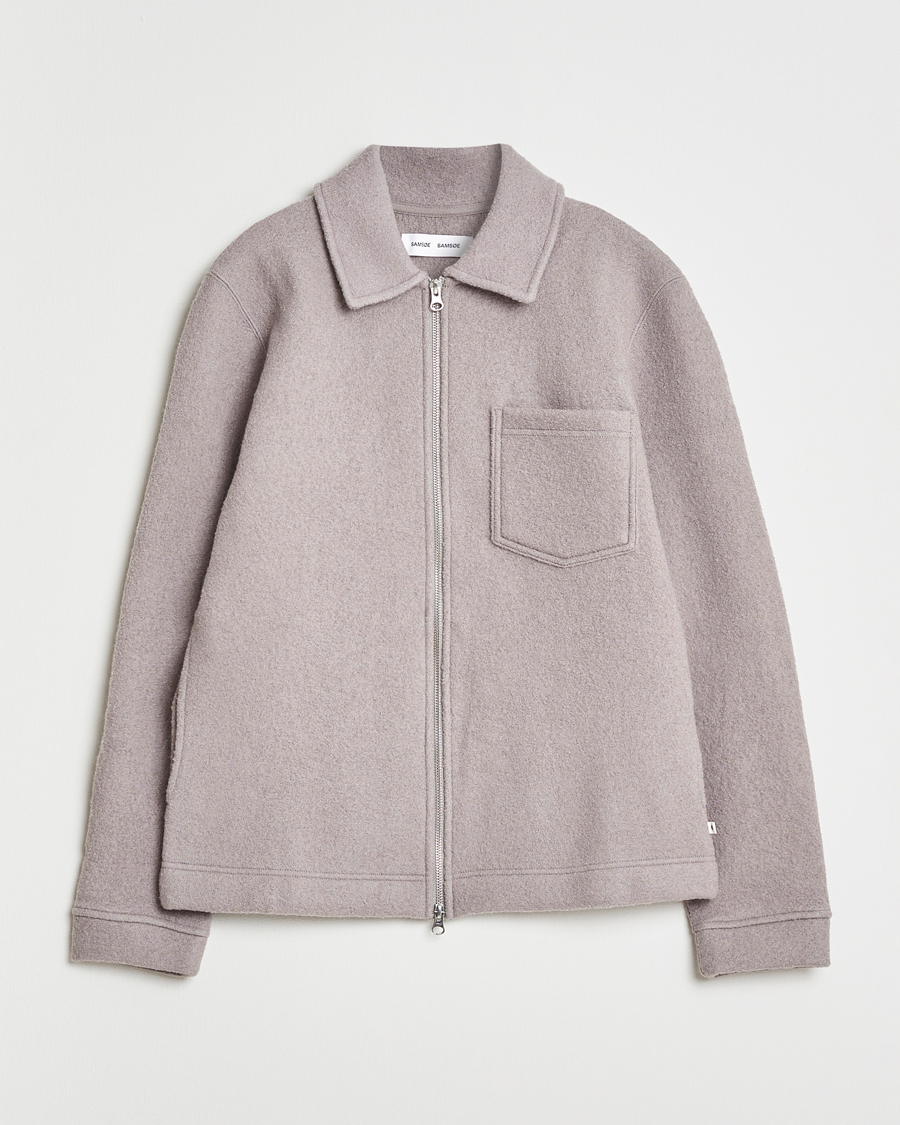 Herren | Pullover | Samsøe Samsøe | Hannes Boiled Wool Full Zip Elephant Skin