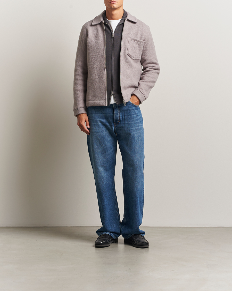 Herren | Pullover | Samsøe Samsøe | Hannes Boiled Wool Full Zip Elephant Skin