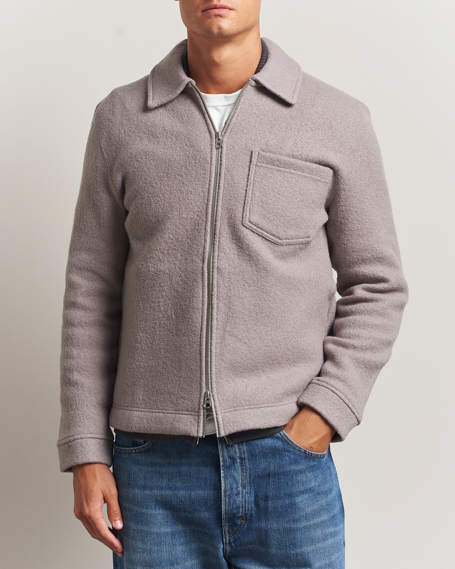 Herren | Pullover | Samsøe Samsøe | Hannes Boiled Wool Full Zip Elephant Skin