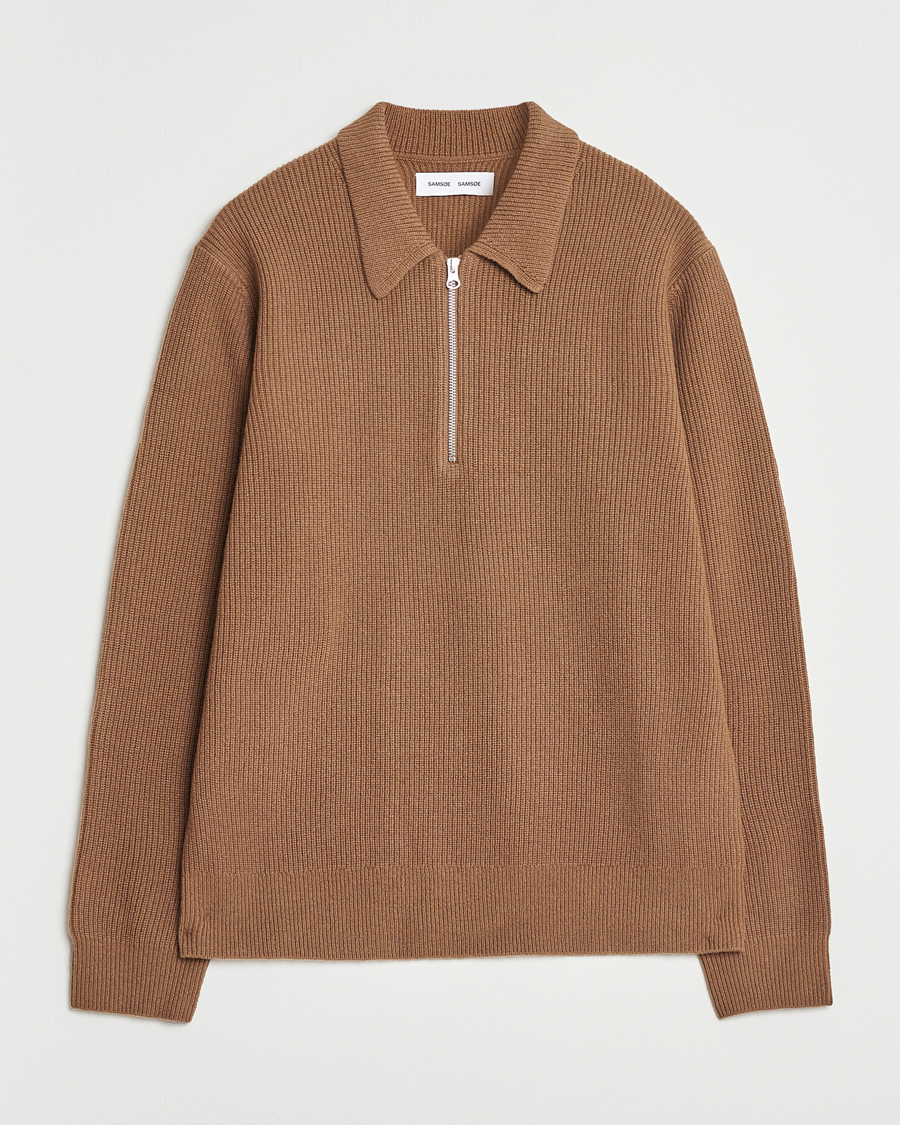 Herren | Pullover | Samsøe Samsøe | Isak Knitted Half Zip Polo Otter Brown