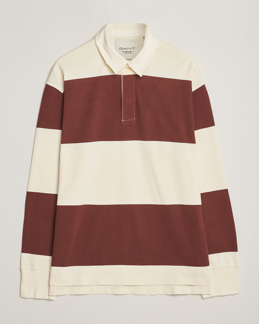 Herren | Pullover | GANT 240 Mulberry Street | Block Stripe Heavy Rugger Mahogany Brown/White