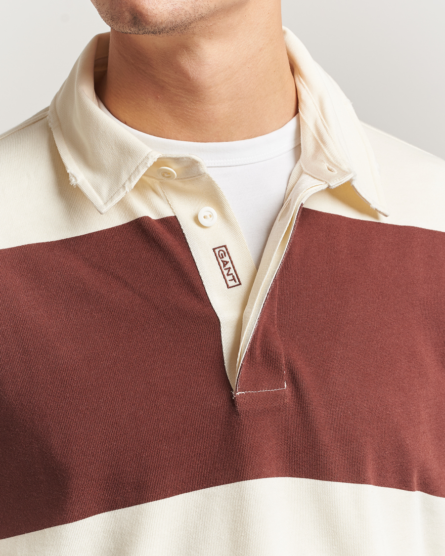 Herren | Pullover | GANT 240 Mulberry Street | Block Stripe Heavy Rugger Mahogany Brown/White