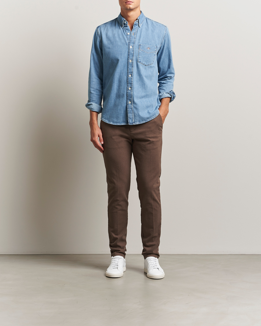 Herren | Hosen | GANT | Slim Fit Cotton Herringbone Trousers Rich Brown