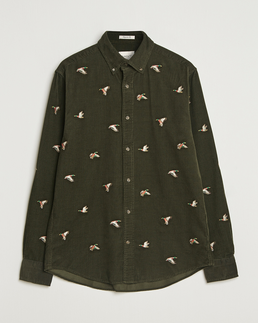 Herren | Hemden | GANT | Regular Fit Embroidered Corduroy Shirt Green Lagoon