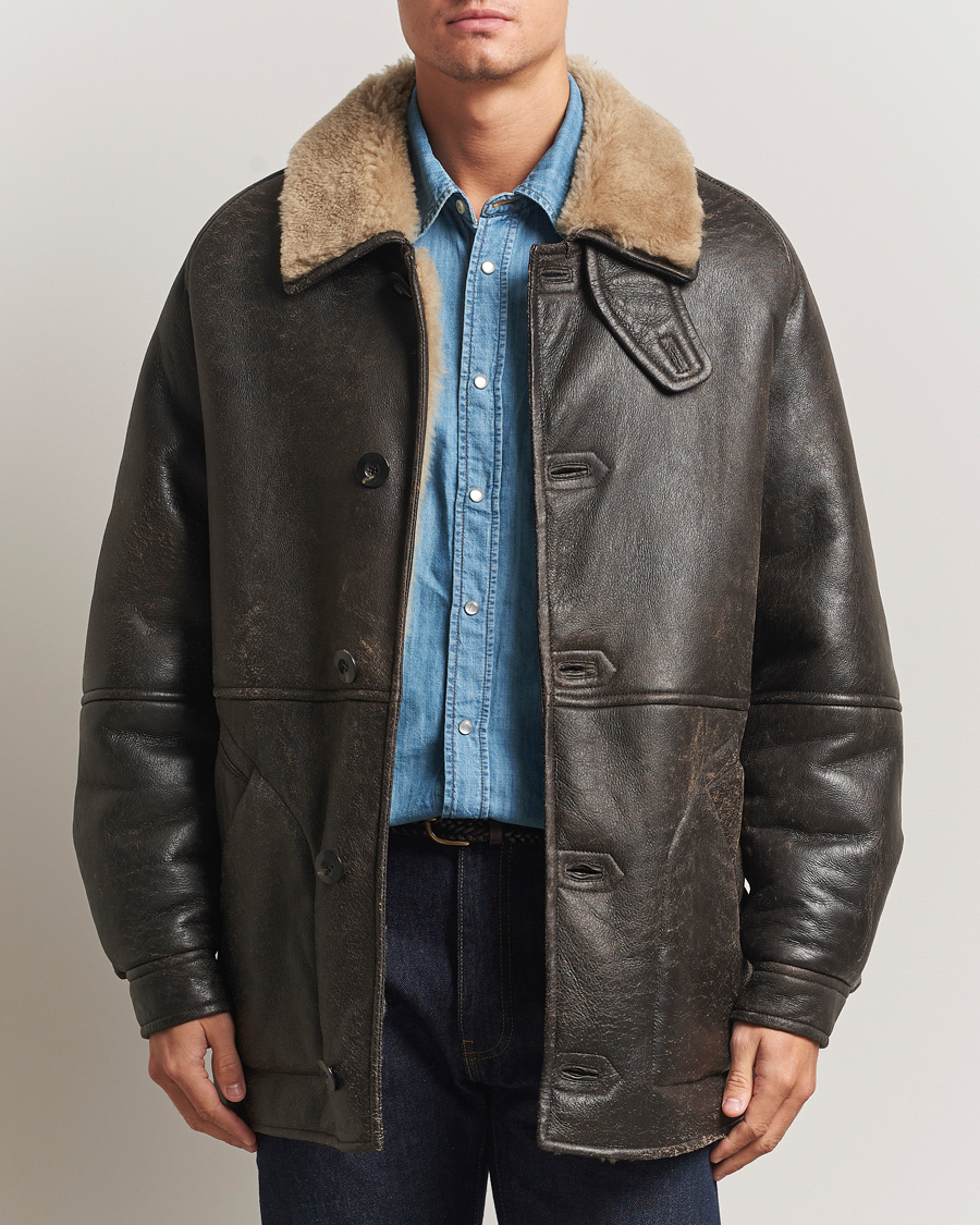 Herren | Jacken | Gant | Worn In Leather Shearling Jacket Deep Brown