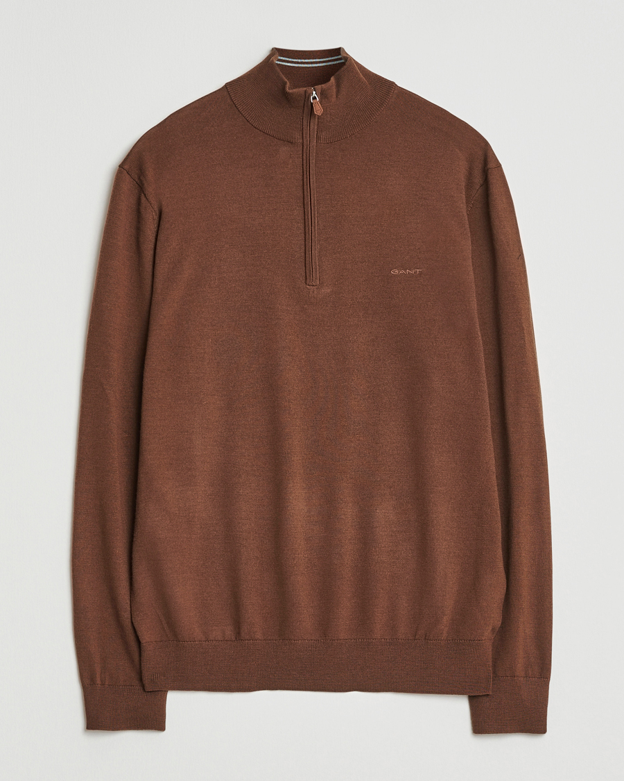 Herren | Pullover | GANT | Extrafine Merino Wool Half Zip Mahogany Brown