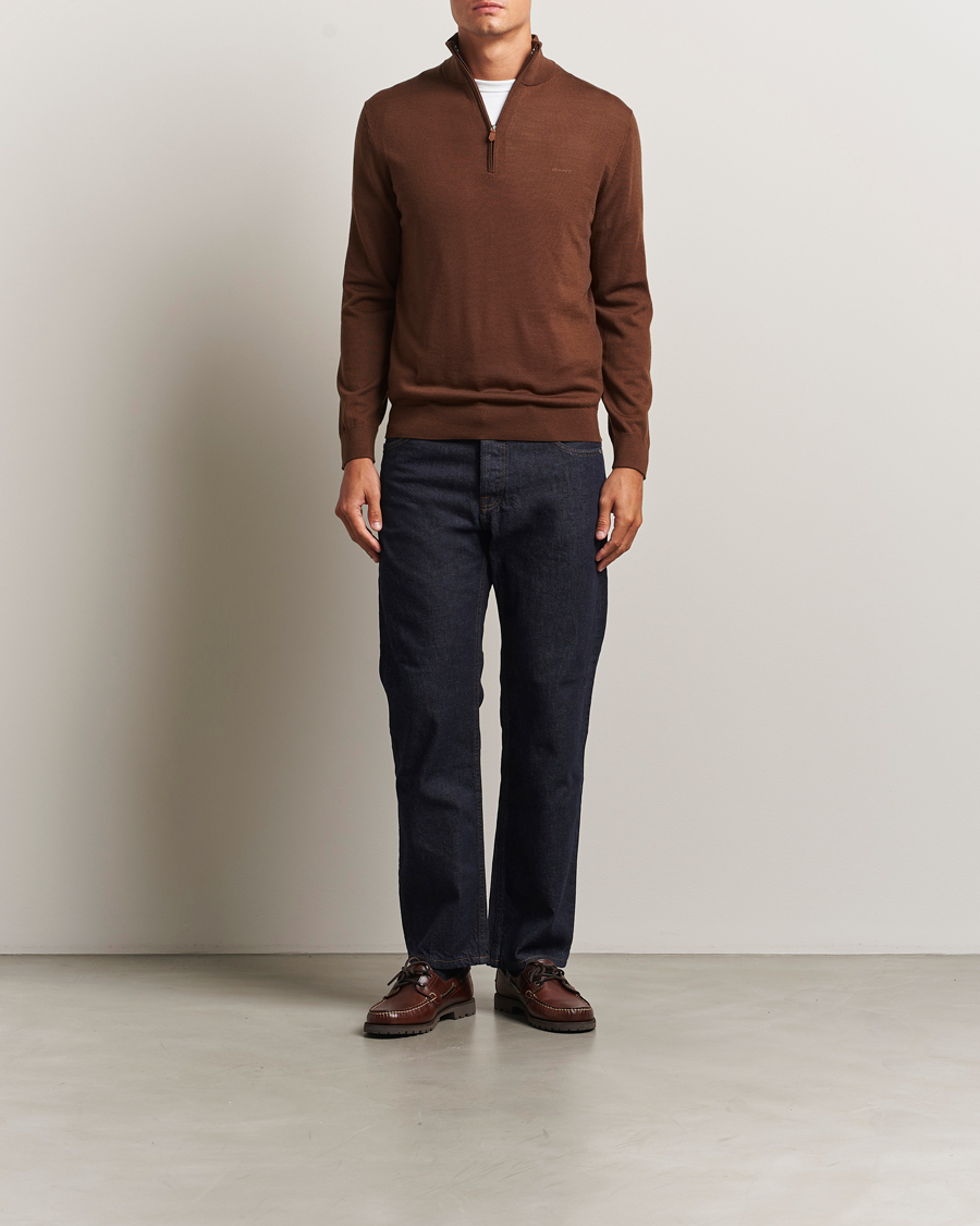 Herren | Pullover | GANT | Extrafine Merino Wool Half Zip Mahogany Brown