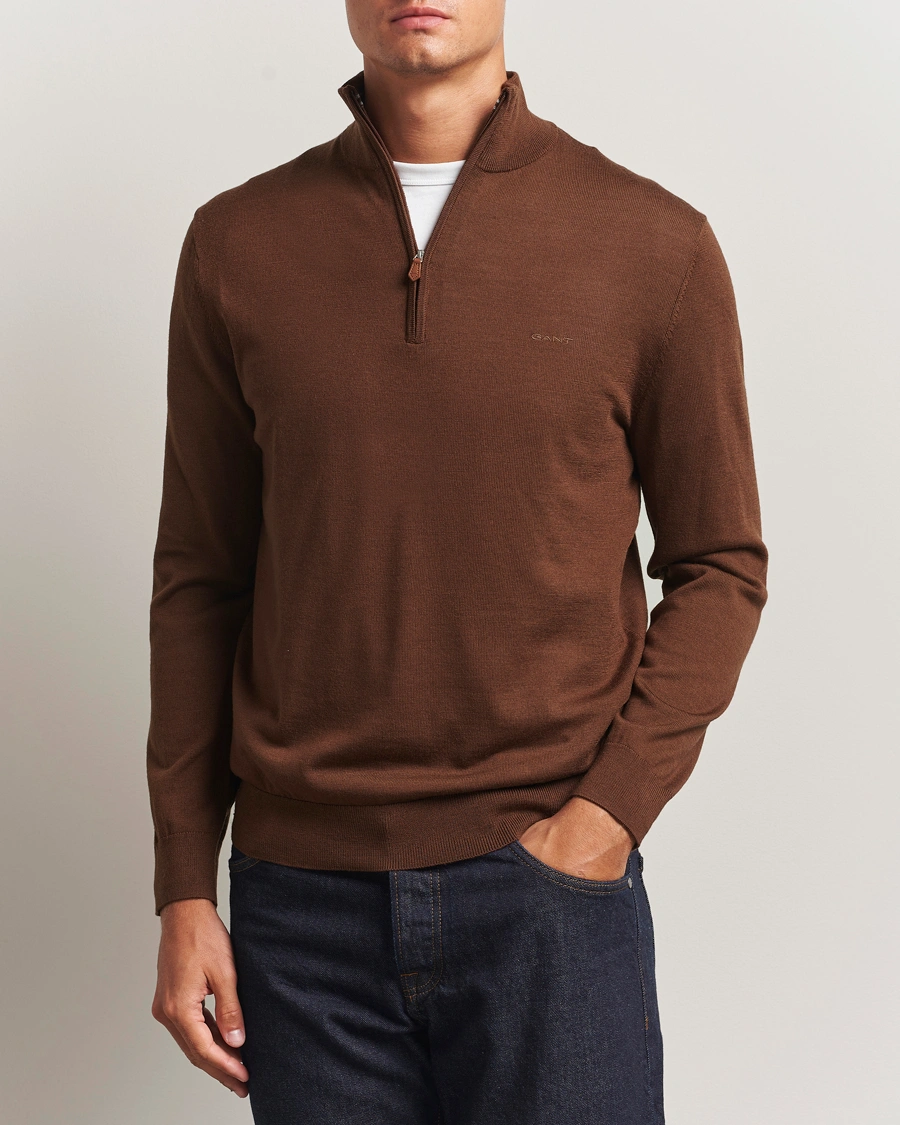 Herren | Pullover | GANT | Extrafine Merino Wool Half Zip Mahogany Brown